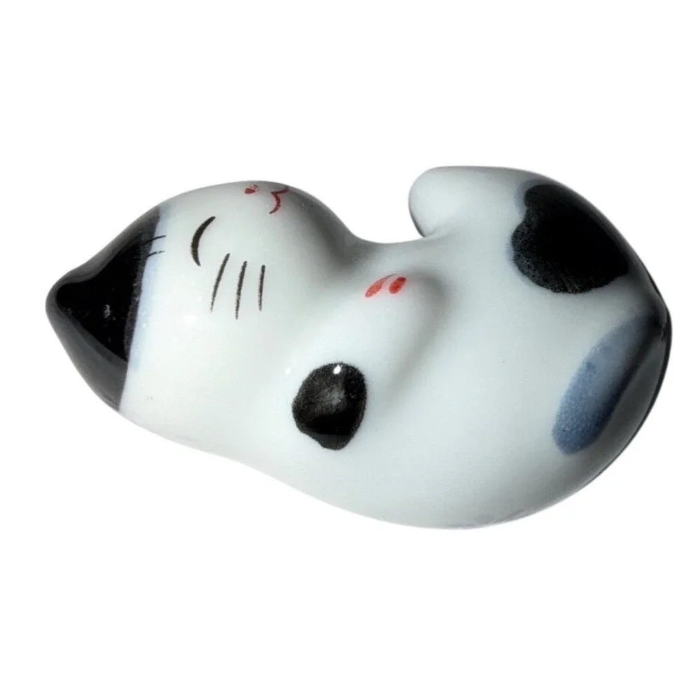 Ceramic Cat Figurine Black White Sleeping Cute Animal Desk Ornament‎